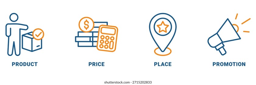 Marketing Mix icon set vector concept with icon of product, price, place, promotion