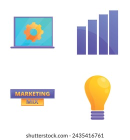 Marketing mix icons set cartoon vector. Product, price, place and promotion. Business concept