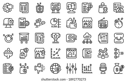 Marketing mix icons set. Outline set of marketing mix vector icons for web design isolated on white background