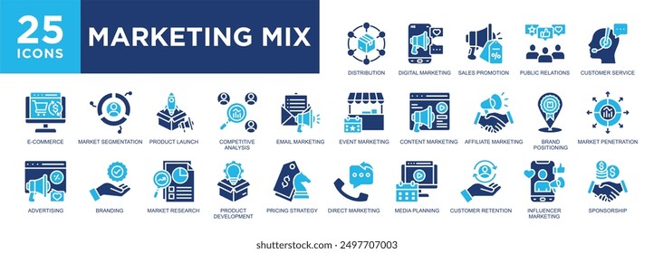 Marketing Mix, product, promotion, strategy, business, price icon set. icons collection. Simple vector illustration
