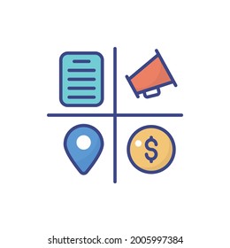 Marketing Mix vector flat outline fill icon style illustration. EPS 10 file 