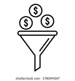 Marketing money funnel icon. Outline marketing money funnel vector icon for web design isolated on white background