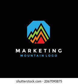 Imagen vectorial del logotipo estatistik de la montaña de marketing curva
