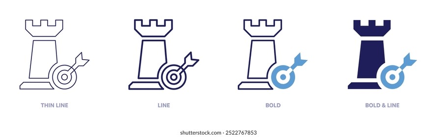 Ícone de objetivos de marketing em 4 estilos diferentes. Linha fina, Linha, Negrito e Linha Negrito. Estilo duotônico. Traçado editável.