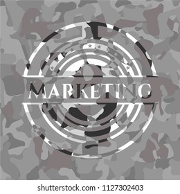 Marketing on grey camouflage pattern