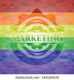 Marketing on mosaic background with the colors of the LGBT flag