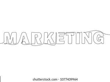 Marketing - one continuous line design style lettering on white background. High quality hand drawn calligraphy text. Business concept