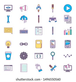 marketing online business set icons vector illustration design