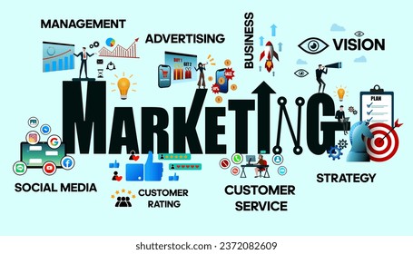 Marketing online icon and advertising shopping for business, concept marketing, strategy, vision, custumer service and custumer rating. Vector graphic design illustration.