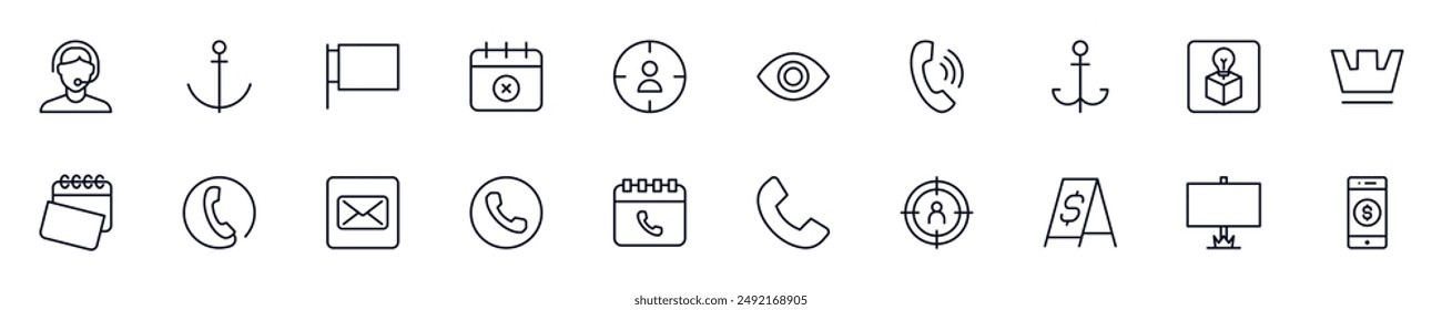 Marketing outline icons bundle. Editable stroke. Simple linear illustration for web sites, newspapers, articles book