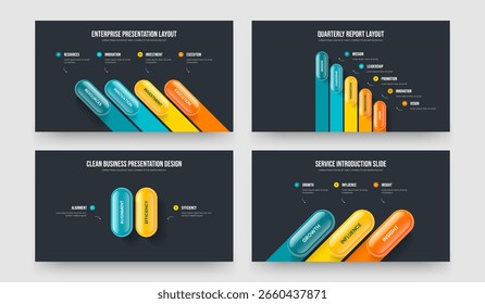 Resumen de marketing 4 5 2 3 Conjunto de diseño de presentación de diagrama de elementos. Propuesta Corporativa Cinco Dos Dos Tres Paso Infografía Diseño de Marco Paquete de Ilustración vectorial.