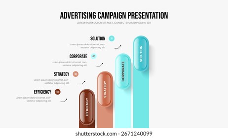 Marketing Overview Slideshow Design Vector Illustration. Financial Strategy 4 Step Infographic Frame Layout. Corporate Profile Four Option Diagram Presentation Template.