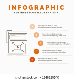 Marketing, page, video, web, website Infographics Template for Website and Presentation. Line Gray icon with Orange infographic style vector illustration