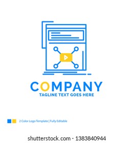 Marketing, page, video, web, website Blue Yellow Business Logo template. Creative Design Template Place for Tagline.