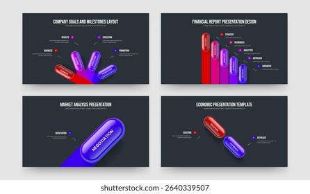 Marketing Performance 4 5 1 2 Option Diagram Presentation Design Collection. Financial Launch Four Five One Two Element Infographic Slide Template Vector Illustration Bundle.