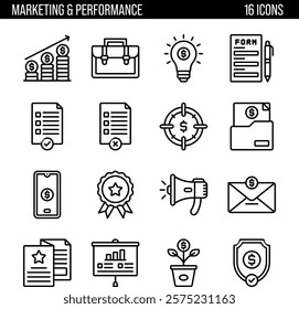 Marketing and Performance Icons Design, Best for Digital Marketing, ecommerce, adn social media platforms.