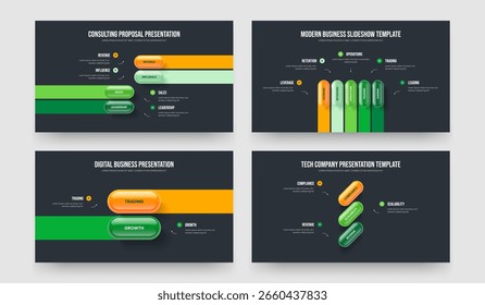 Plan de marketing 4 5 2 3 Colección de diseño de presentación de diapositivas de infografía de opciones. Cartera Corporativa Cuatro Cinco Dos Tres Paso Diagrama Diseño de marco Conjunto de Ilustración vectorial.
