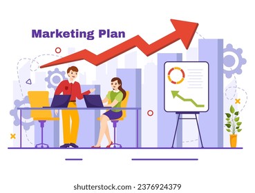 Marketing Plan and Business Strategy Vector Illustration with Effective Time Planning and Budget Growth in Target Flat Cartoon Background Design