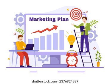 Marketing Plan and Business Strategy Vector Illustration with Effective Time Planning and Budget Growth in Target Flat Cartoon Background Design