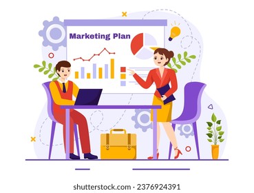 Marketing Plan and Business Strategy Vector Illustration with Effective Time Planning and Budget Growth in Target Flat Cartoon Background Design