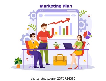Marketing Plan and Business Strategy Vector Illustration with Effective Time Planning and Budget Growth in Target Flat Cartoon Background Design