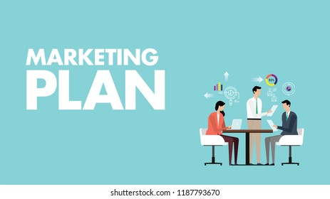 Marketing Plan Concept - Can Use For Marketing Campaign, Business, U-tube, Website, Blog, Mobile, Commercial, Editorial, And Others. Vector.