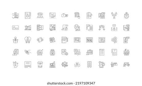 Marketing plan concept illustration, linear icons, line signs set, vector collection