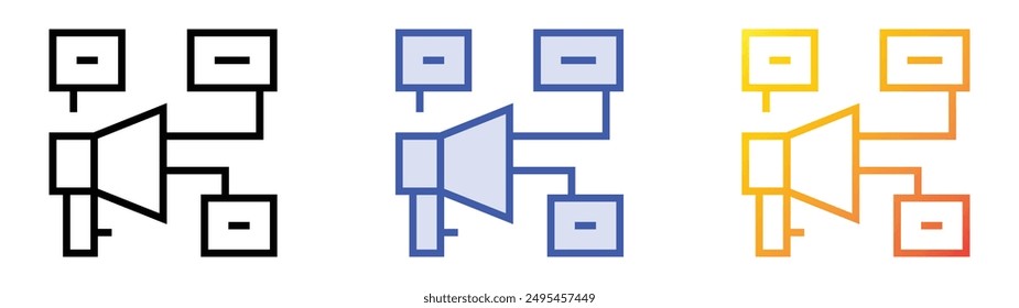 Plan de marketing. Diseño de estilo de relleno lineal, azul y degradado aislado sobre fondo blanco