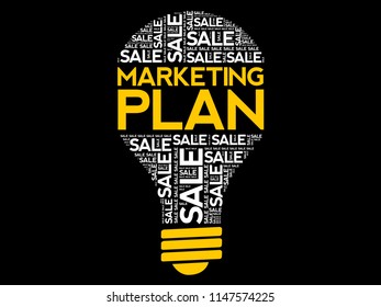Marketing Plan SALE bulb word cloud, business concept background