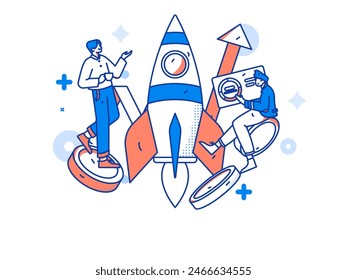 Marketing planning business characters flat vector concept operation hand drawn illustration
