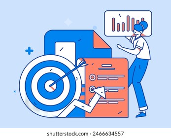 Marketing planning business characters flat vector concept operation hand drawn illustration
