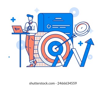 Marketing planning business characters flat vector concept operation hand drawn illustration
