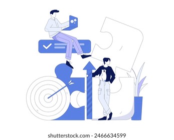 Marketing planning business characters flat vector concept operation hand drawn illustration
