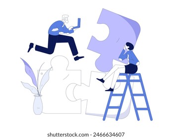 Marketing planning business characters flat vector concept operation hand drawn illustration
