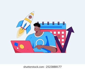 Marketing planning business characters flat vector concept operation hand drawn illustration
