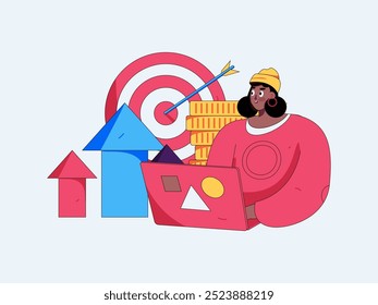 Marketing planning business characters flat vector concept operation hand drawn illustration
