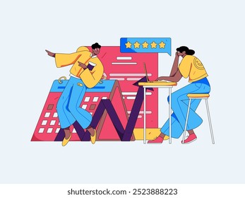 Marketing planning business characters flat vector concept operation hand drawn illustration
