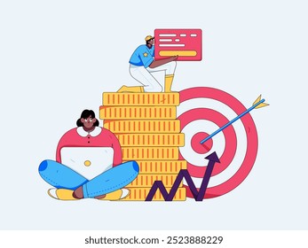 Marketing planning business characters flat vector concept operation hand drawn illustration
