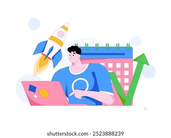 Marketing planning business characters flat vector concept operation hand drawn illustration
