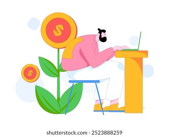 Marketing planning business characters flat vector concept operation hand drawn illustration
