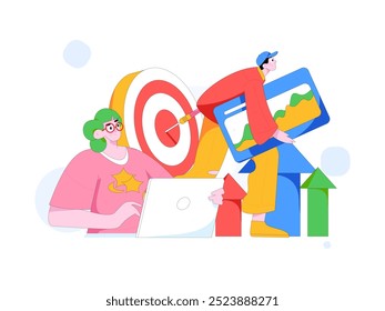 Marketing planning business characters flat vector concept operation hand drawn illustration
