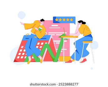 Marketing planning business characters flat vector concept operation hand drawn illustration
