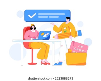 Marketing planning business characters flat vector concept operation hand drawn illustration
