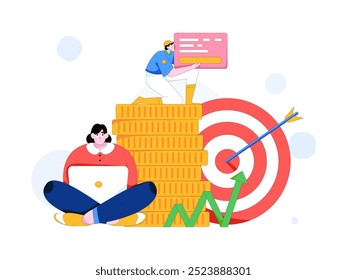 Marketing planning business characters flat vector concept operation hand drawn illustration
