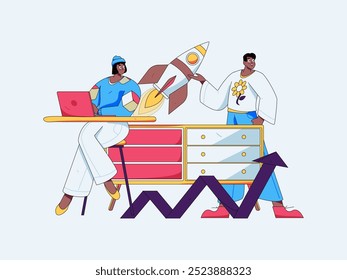 Marketing planning business characters flat vector concept operation hand drawn illustration
