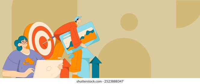 Marketing planning business characters flat vector concept operation hand drawn illustration
