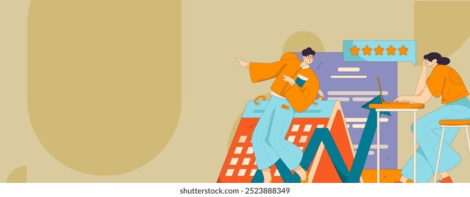 Marketing planning business characters flat vector concept operation hand drawn illustration
