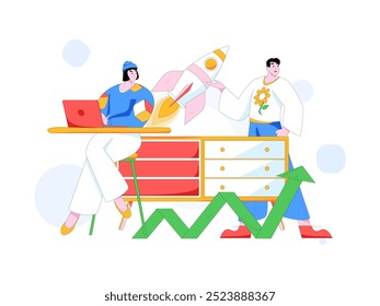 Marketing planning business characters flat vector concept operation hand drawn illustration
