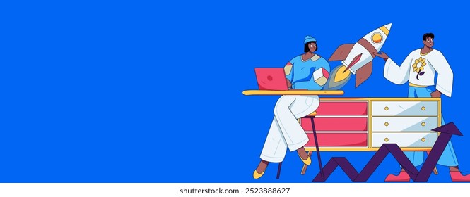 Marketing planning business characters flat vector concept operation hand drawn illustration
