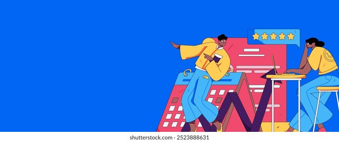 Marketing planning business characters flat vector concept operation hand drawn illustration
